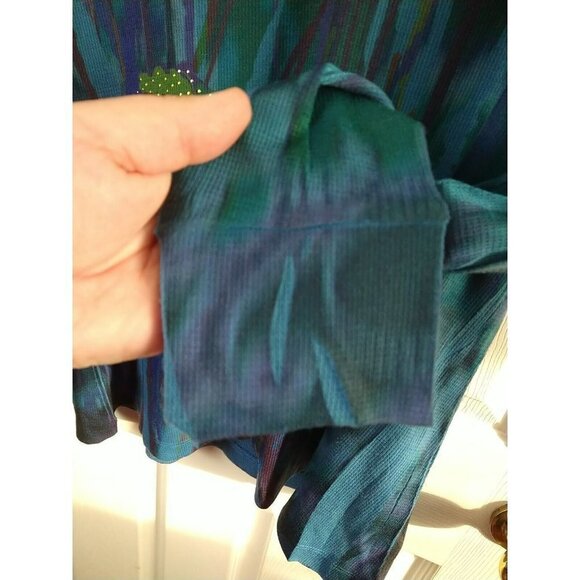 Vintage Suzie Long Sleeve Blue V Neck Artsy Top. Size M - Picture 8 of 10